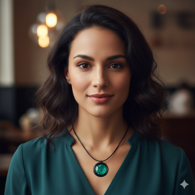 Malachite Style Resin Dome Necklace – 25mm Pendant on Black Rope Chain