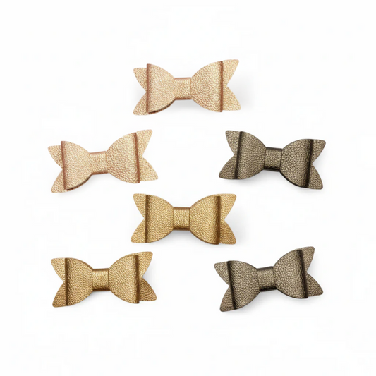 Metallic Pebble Hair Bows (2 Pack), Handmade Gold & Bronze Clips