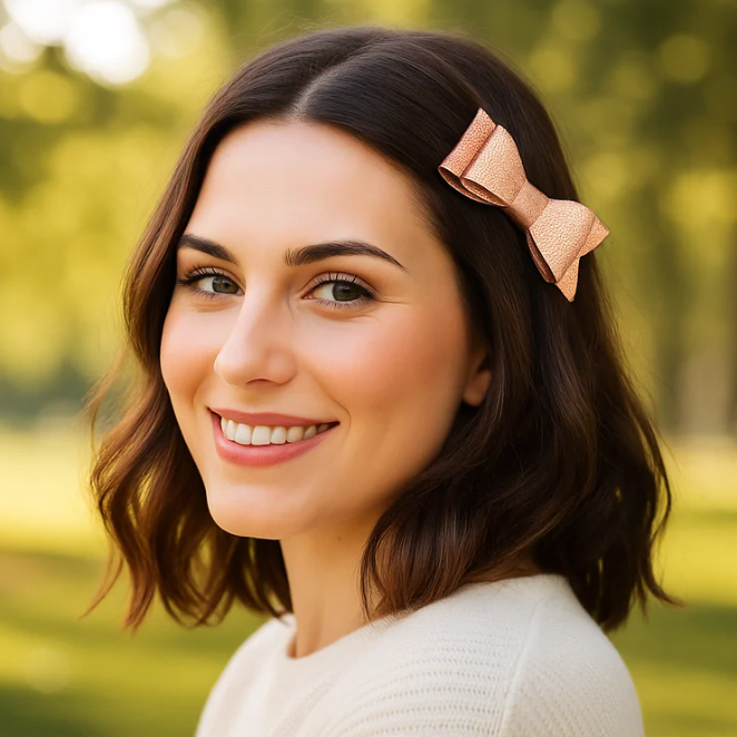 Metallic Pebble PU Leather Hair Bows | Alligator Clips (2 pack)