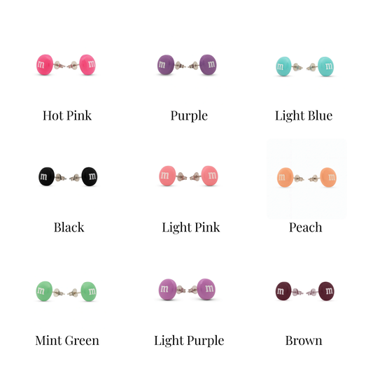 Colourful Resin Stud Earrings M&M Logo Handmade Fun Jewellery Gift | 14mm