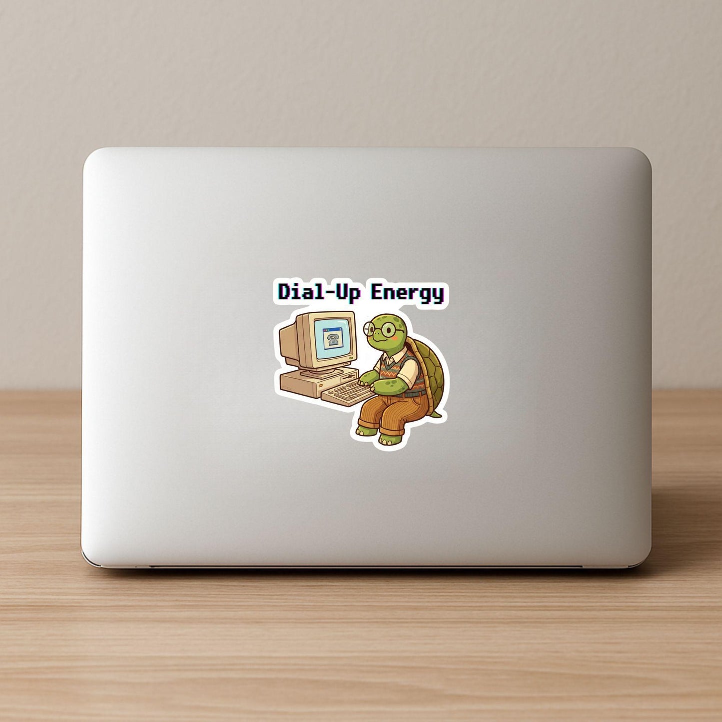 Dial-Up Energy Vintage Turtle | 90s Tech | White Vinyl | Die-Cut Sticker