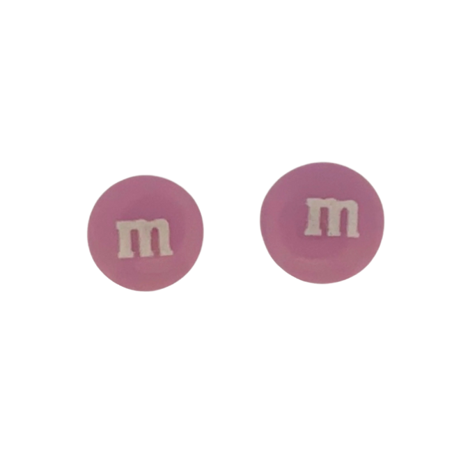 Colourful Resin Stud Earrings M&M Logo Handmade Fun Jewellery Gift | 14mm Light Purple