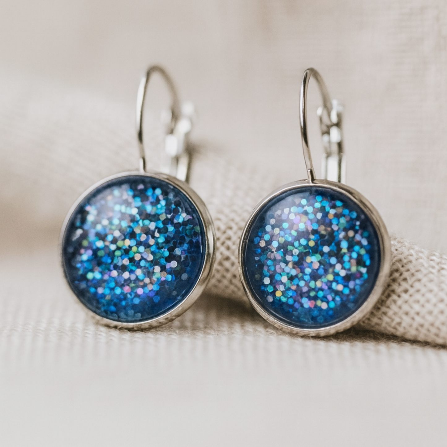 Glitter Resin Drop Earrings Silver Plated | Handmade Statement Jewellery
