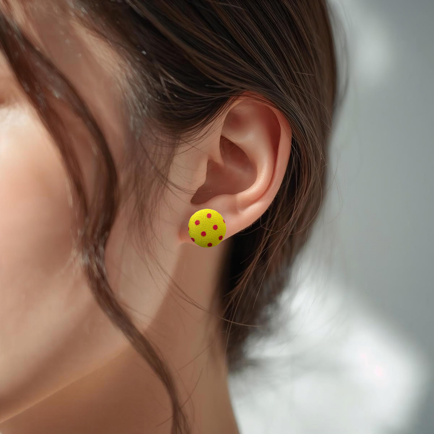 Polka Dot Fabric Button Stud Earrings 12mm Stainless Steel Handmade Colourful Jewellery