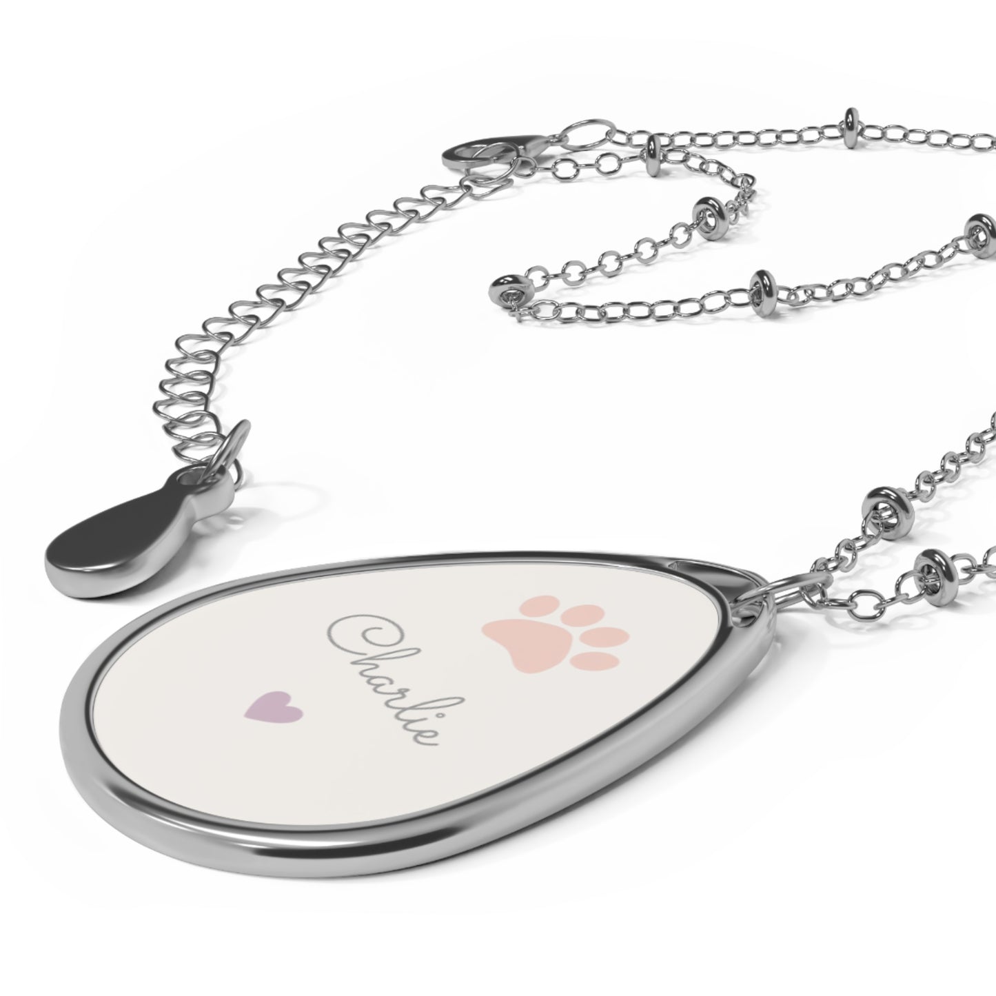 Paw Print Design Custom Dog Memorial Jewellery Oval Pendant Necklace