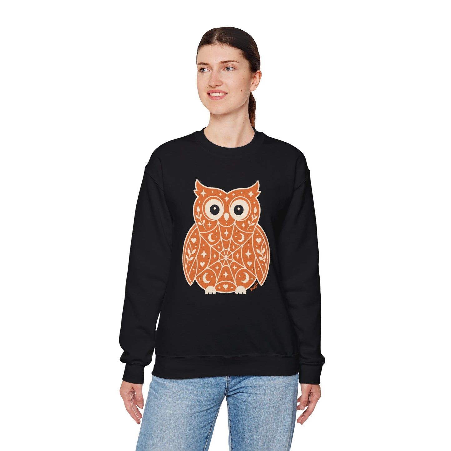 Decorative Folk Owl Crewneck Sweatshirt | Vintage Graphic Pullover