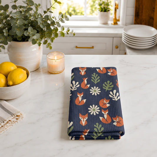 Fox & Daisy Navy Tea Towel | Quick-Dry Microfibre Kitchen Towel