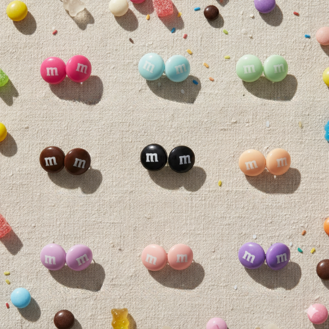 Colourful Resin Stud Earrings M&M Logo Handmade Fun Jewellery Gift | 14mm