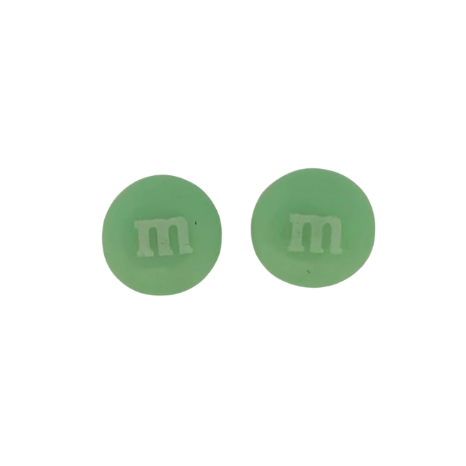 Colourful Resin Stud Earrings M&M Logo Handmade Fun Jewellery Gift | 14mm Mint Green