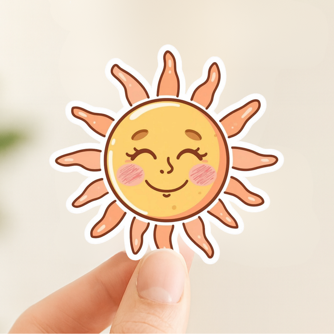 Smiling Sun White Vinyl Sticker (6.5 cm, Kiss-Cut)