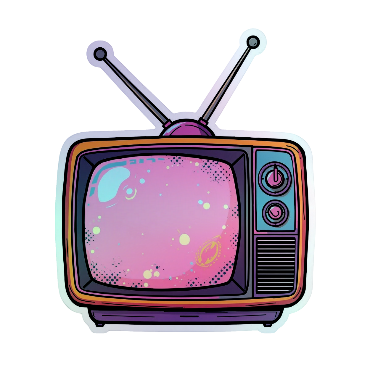 Retro TV Rainbow Holographic Foil Vinyl Sticker