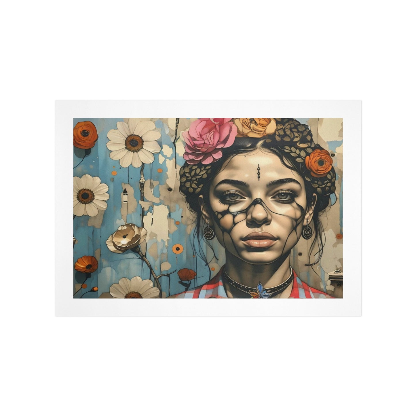 Blooming Reverie – Floral Crown Portrait Canvas Wall Art Print 16"x12" (40 x 30cm)
