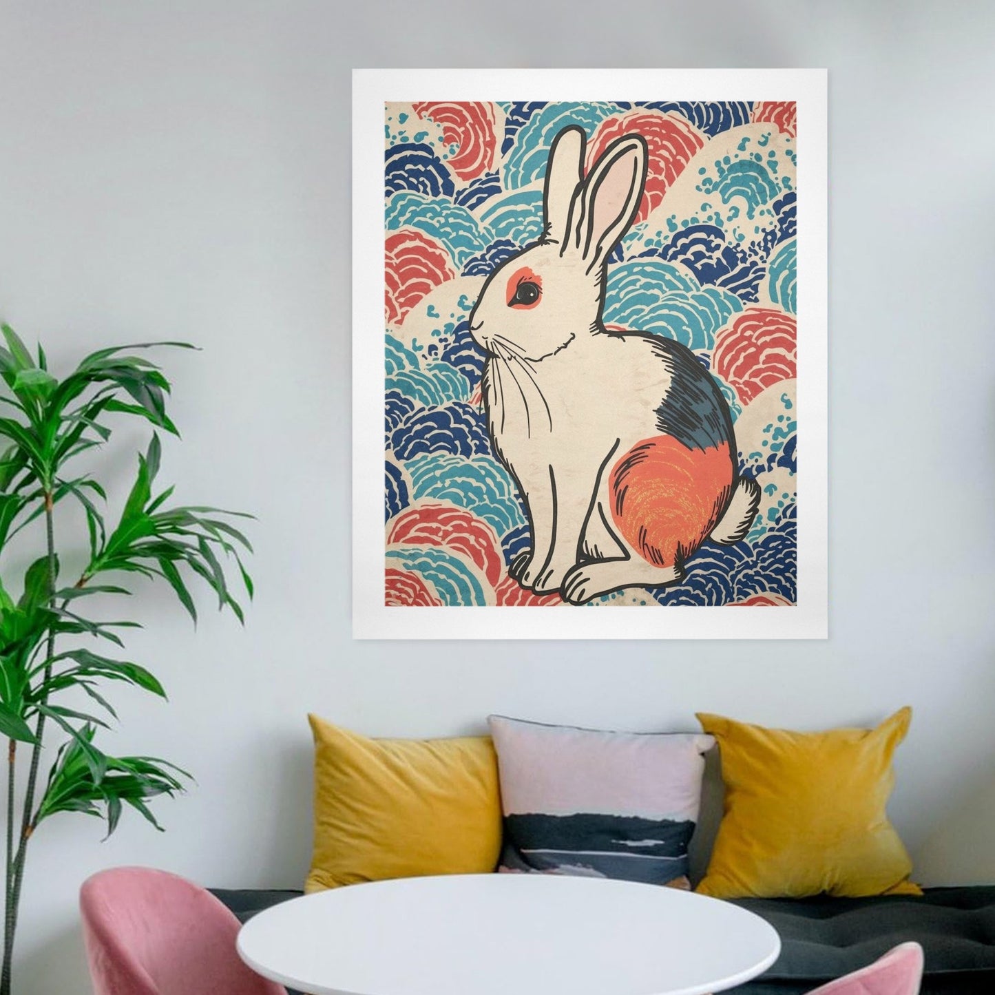 Vivid Rabbit – Japanese Ukiyo-e Inspired Canvas Wall Art Print