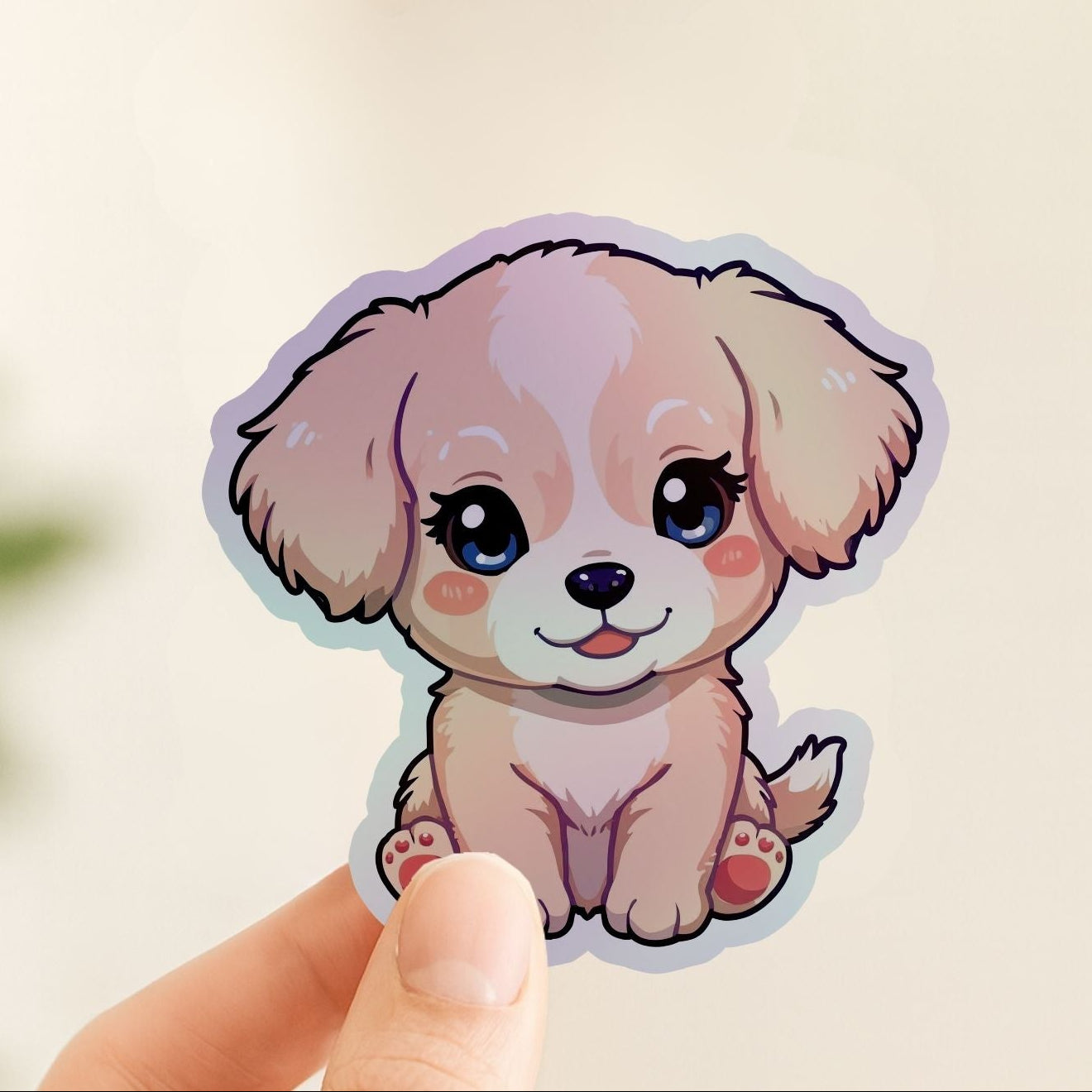 Kawaii Puppy Rainbow Holographic Foil Vinyl Stickers (Set of 2)