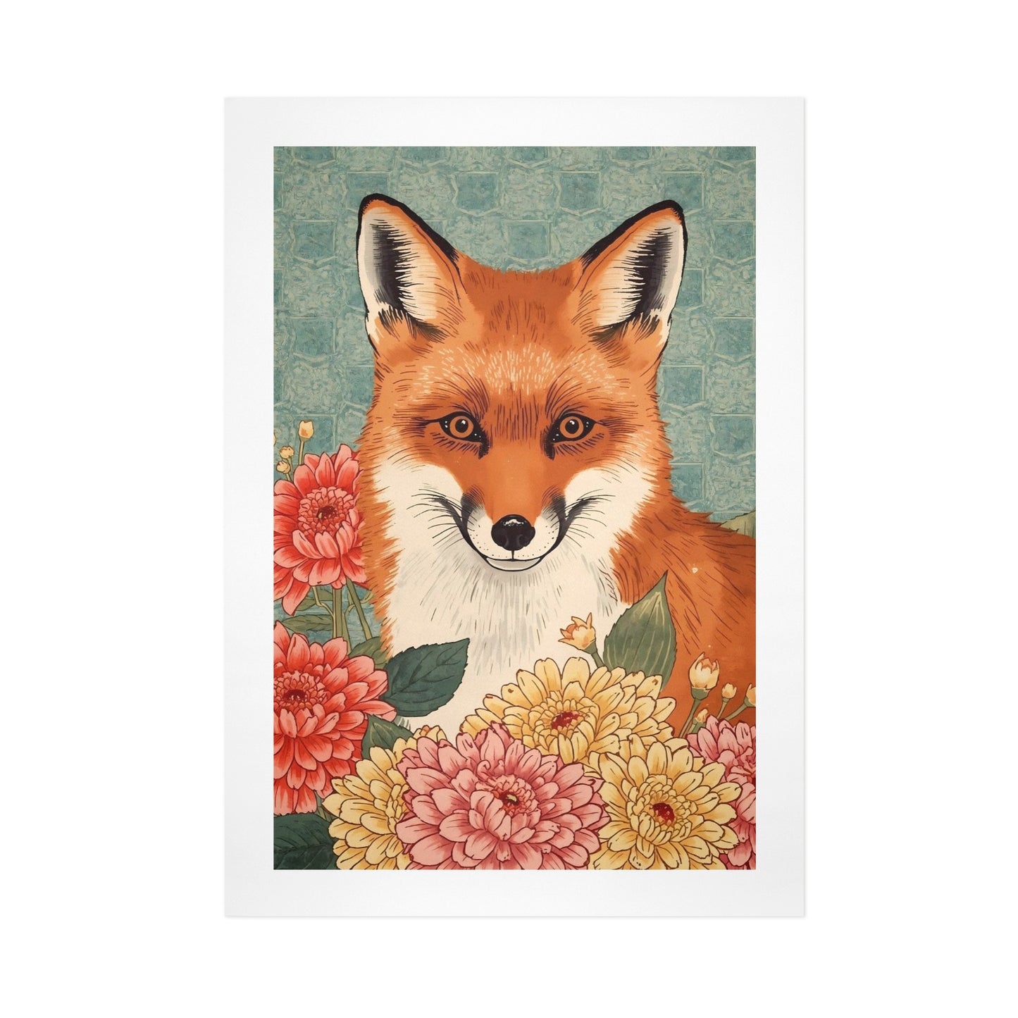 Floral Fox – Japanese Ukiyo-e Inspired Canvas Wall Art Print 16"x24" (40 x 60cm)