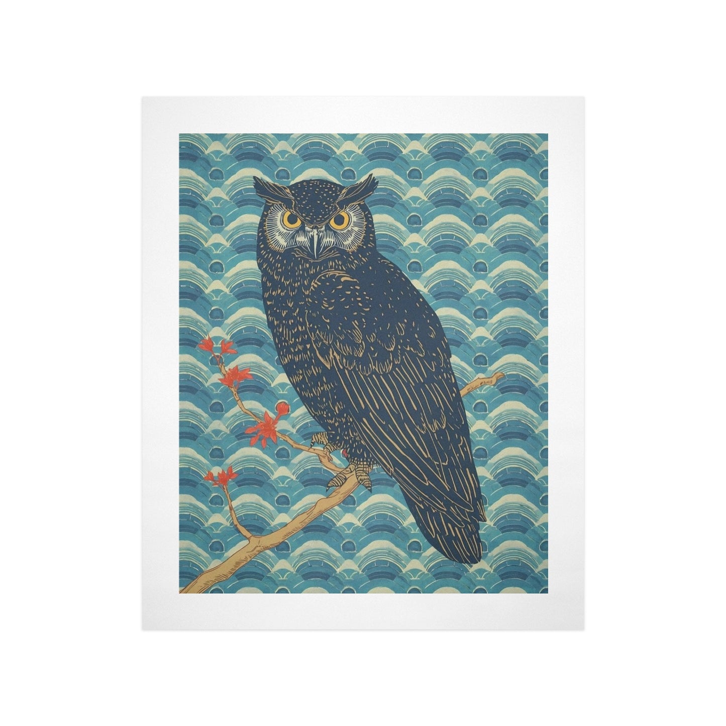 Majestic Owl – Japanese Ukiyo-e Inspired Canvas Wall Art Print 16"x20" (40 x 50cm)