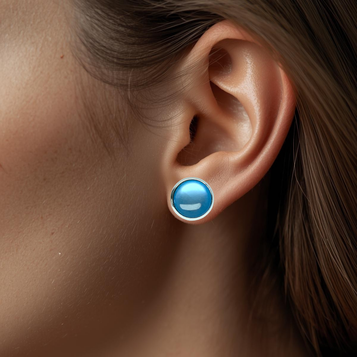 Glossy Shiny Dome Resin Silver Stud Earrings - Multiple Colours