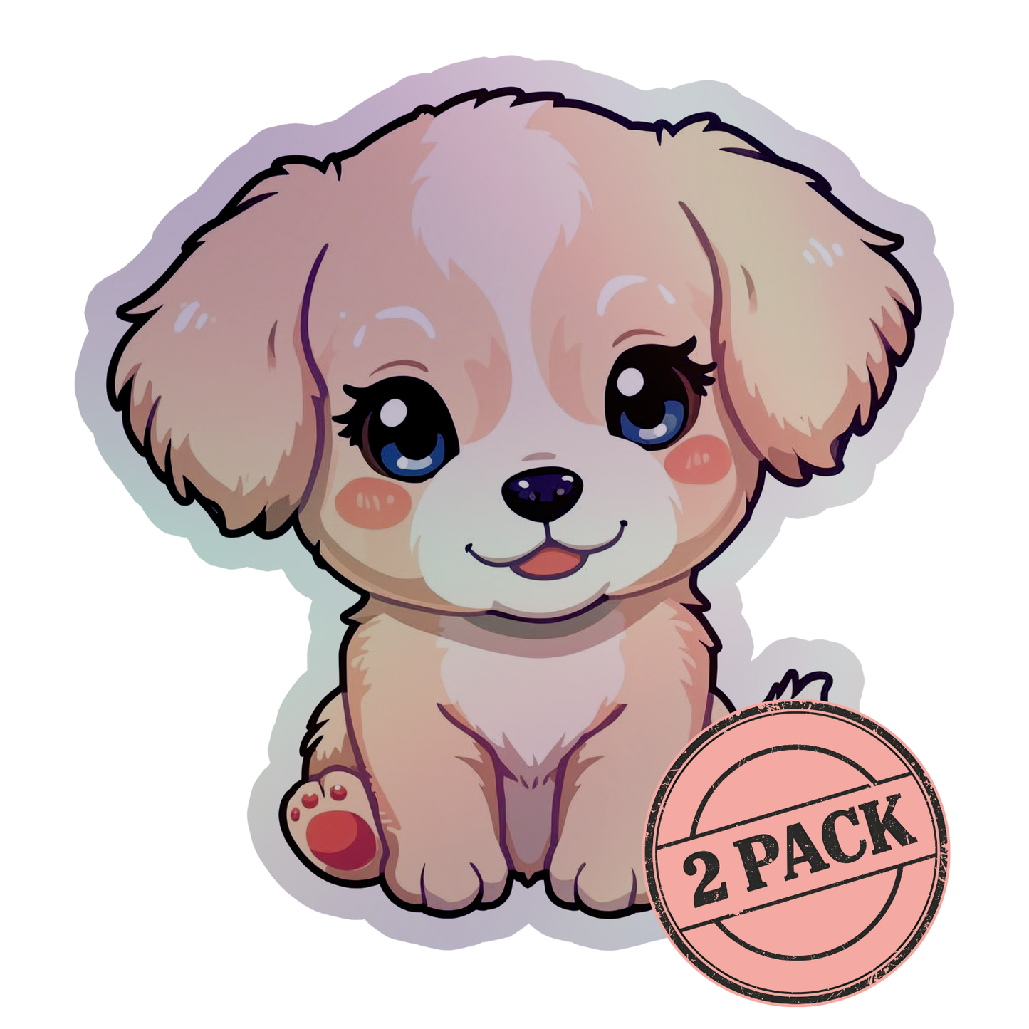 Kawaii Puppy Rainbow Holographic Foil Vinyl Stickers (Set of 2)