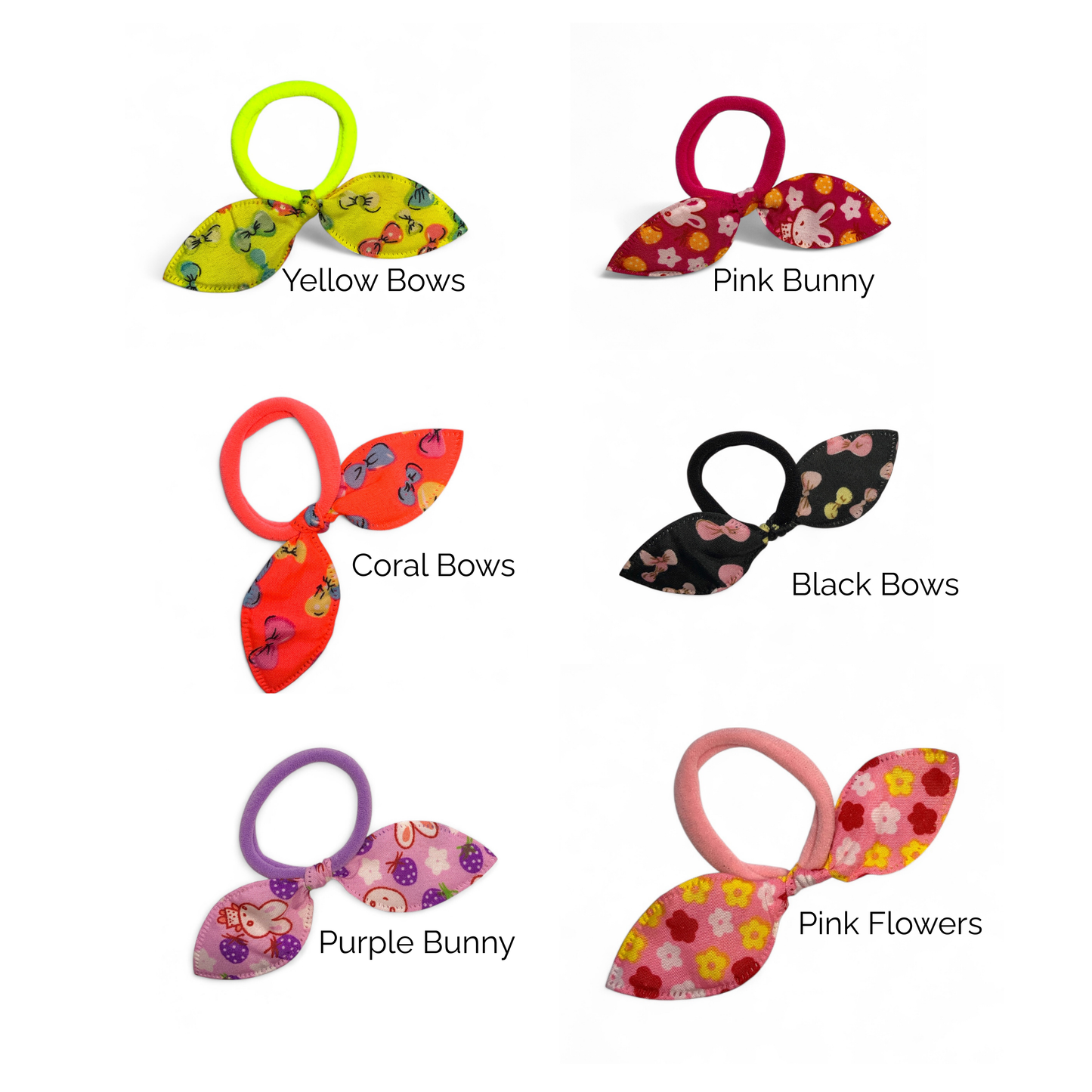 Fabric Bow Hair Ties – 2 Pack Printed Bows on Soft Elastic Bands