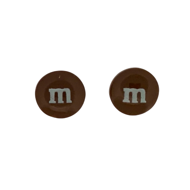 Colourful Resin Stud Earrings M&M Logo Handmade Fun Jewellery Gift | 14mm Brown