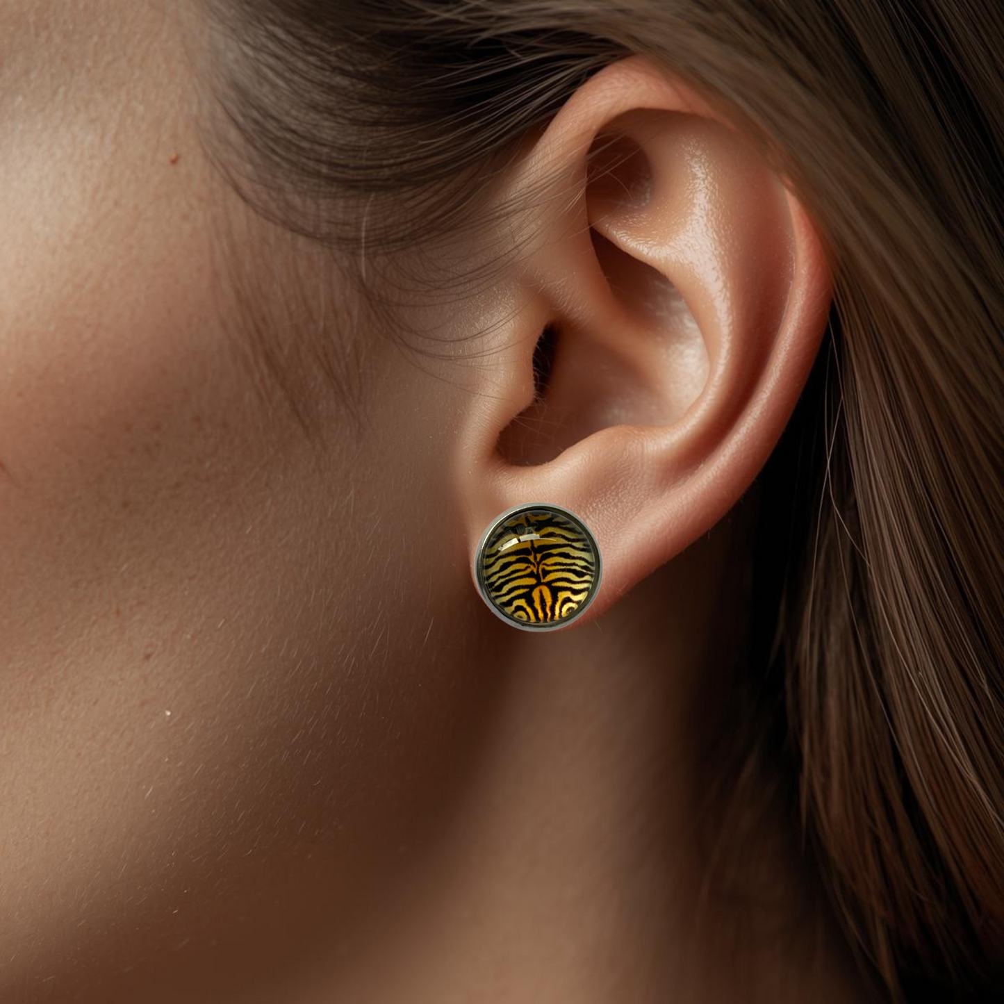 Animal Print Stud Earrings – Rhodium Plated Silver Colour, Everyday Jewellery