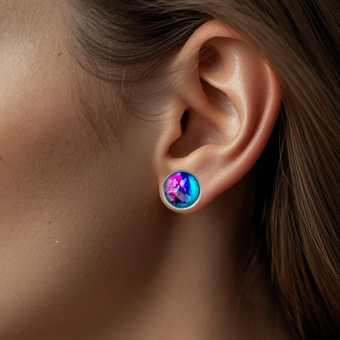 Colourful Watercolour Stainless Steel Stud Earrings