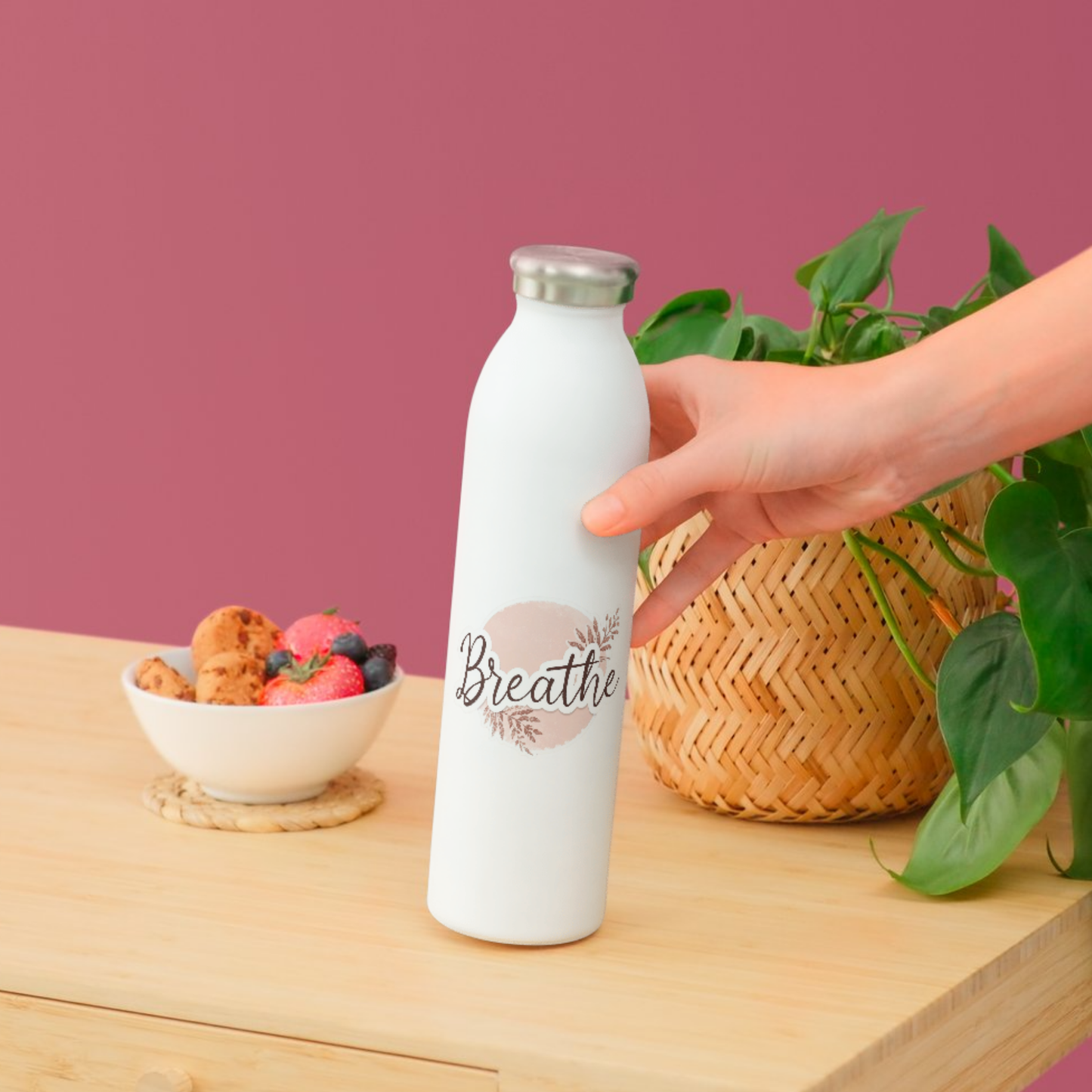 Breathe Minimalist Script White Satin Vinyl Sticker