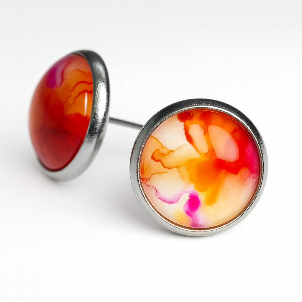 Colourful Watercolour Stainless Steel Stud Earrings Sunset