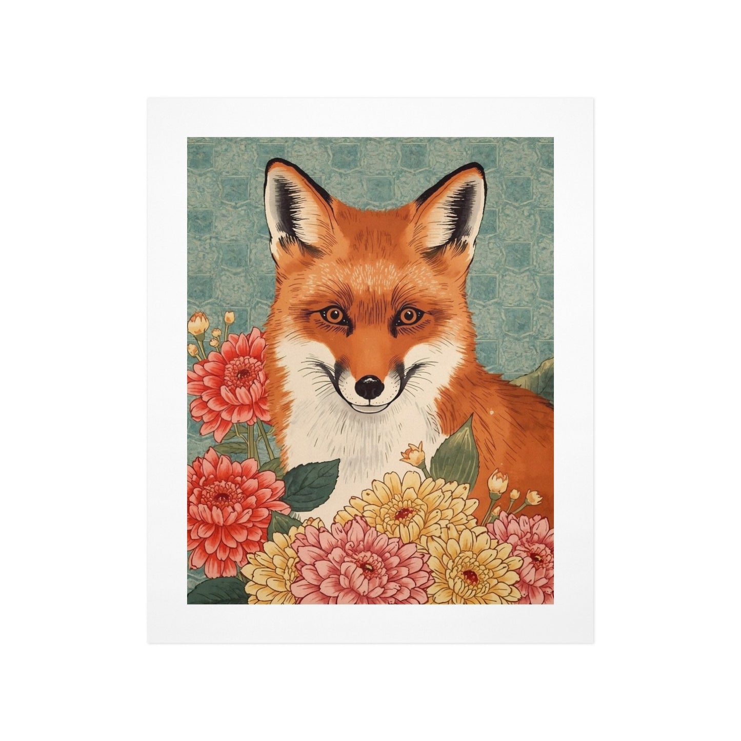 Floral Fox – Japanese Ukiyo-e Inspired Canvas Wall Art Print 11"x14" (28 x 35cm)