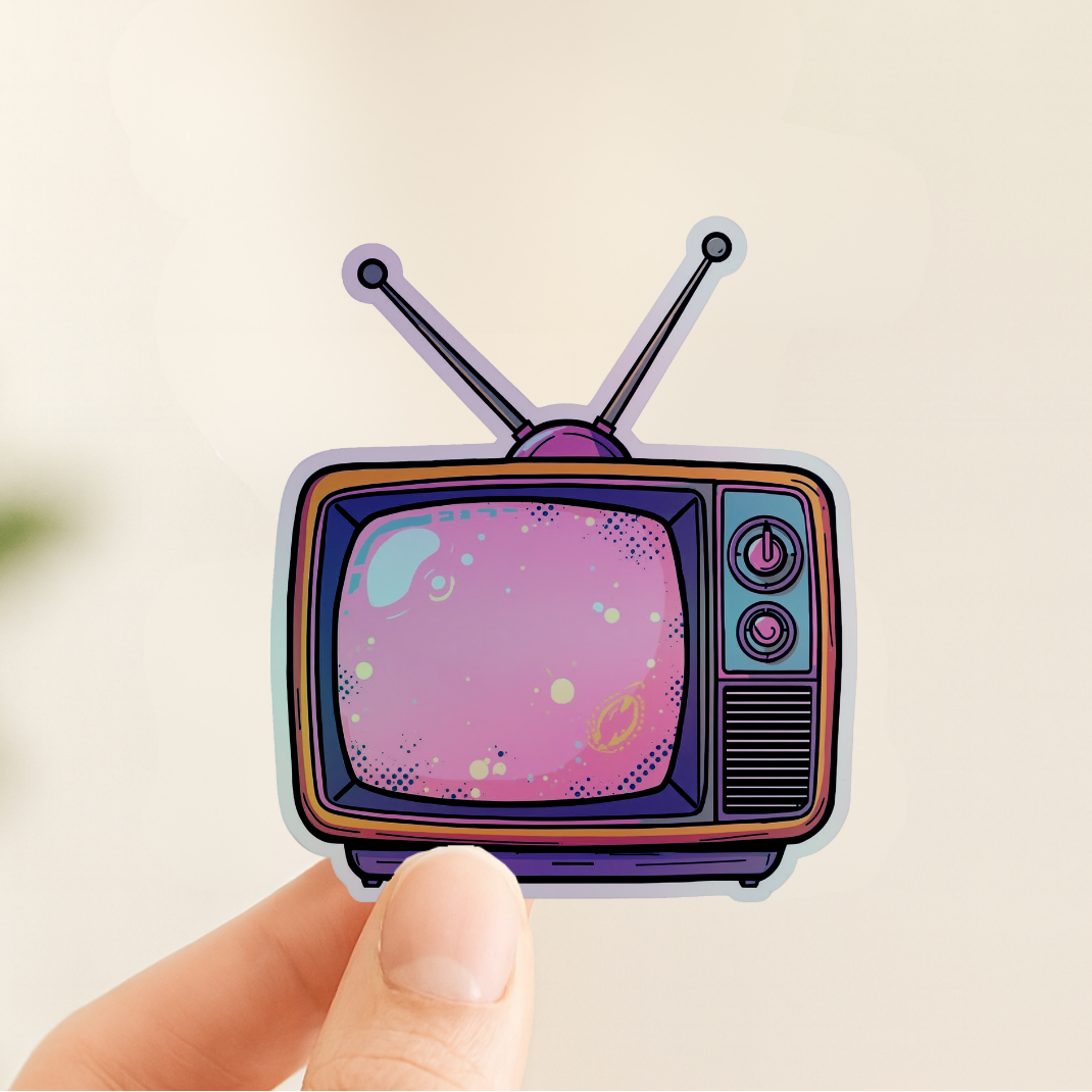 Retro TV Rainbow Holographic Foil Vinyl Sticker