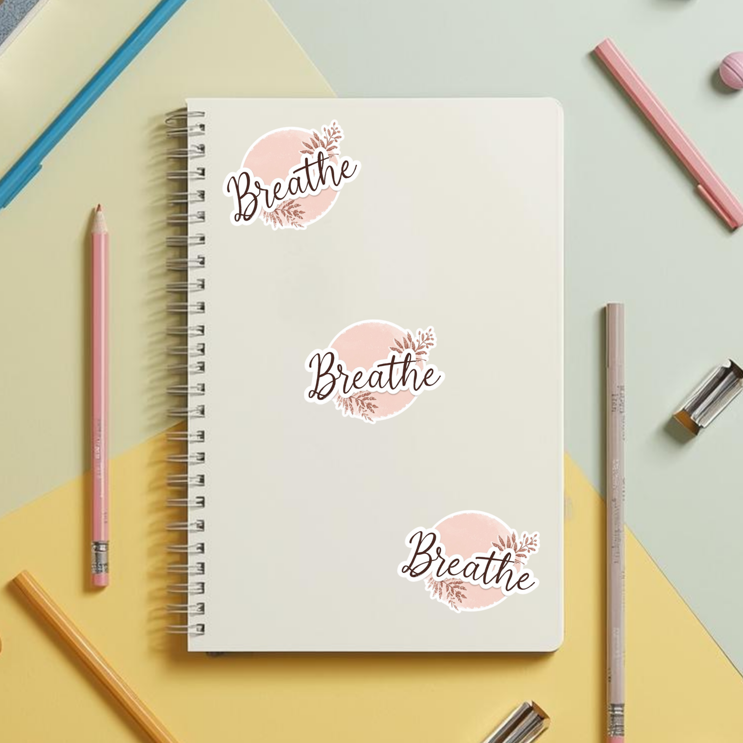 Breathe Minimalist Script White Satin Vinyl Sticker