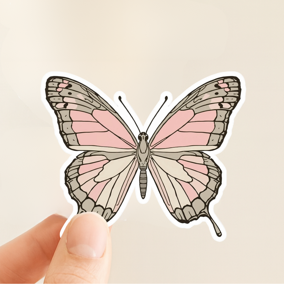 Soft Pink Butterfly White Vinyl Sticker