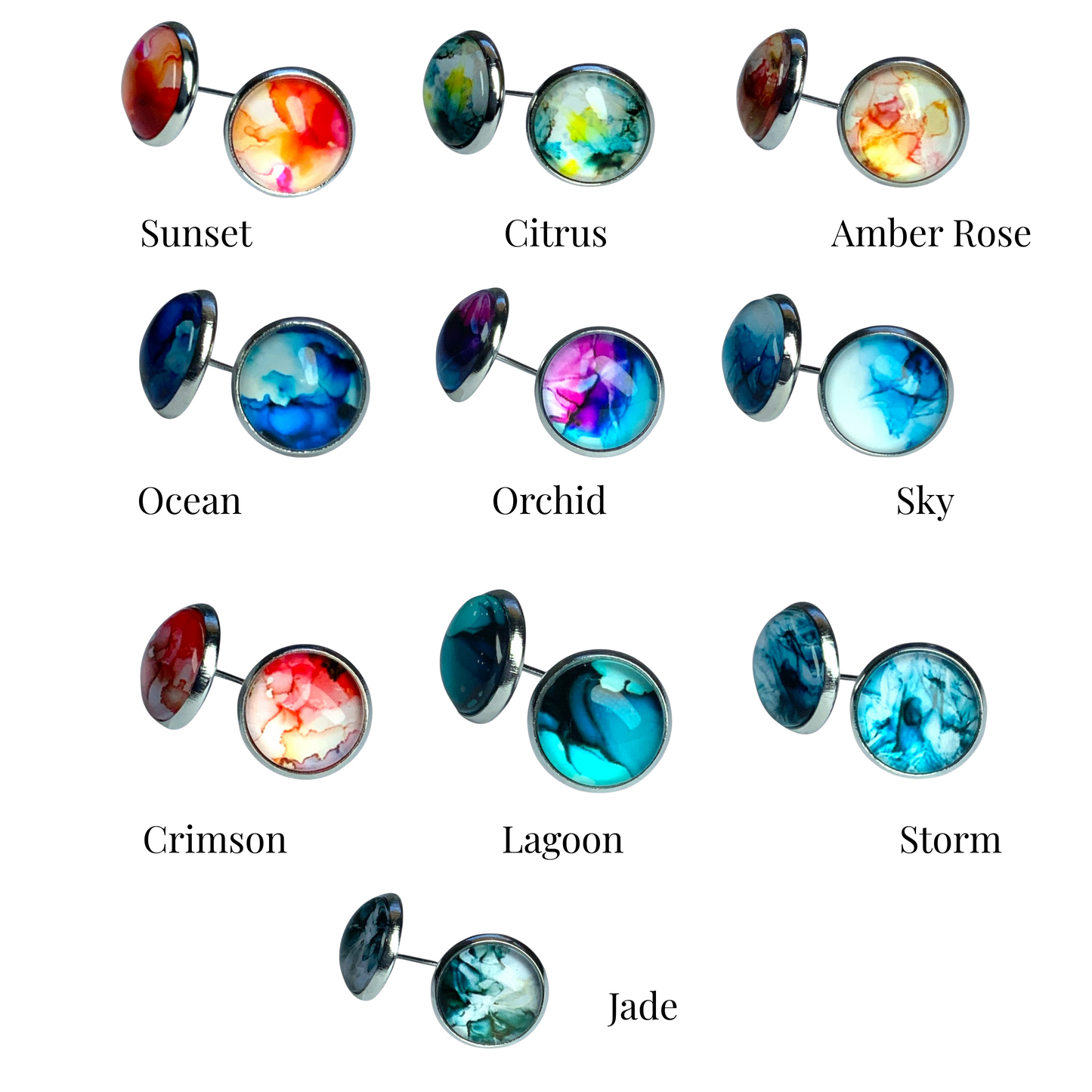 Colourful Watercolour Stainless Steel Stud Earrings