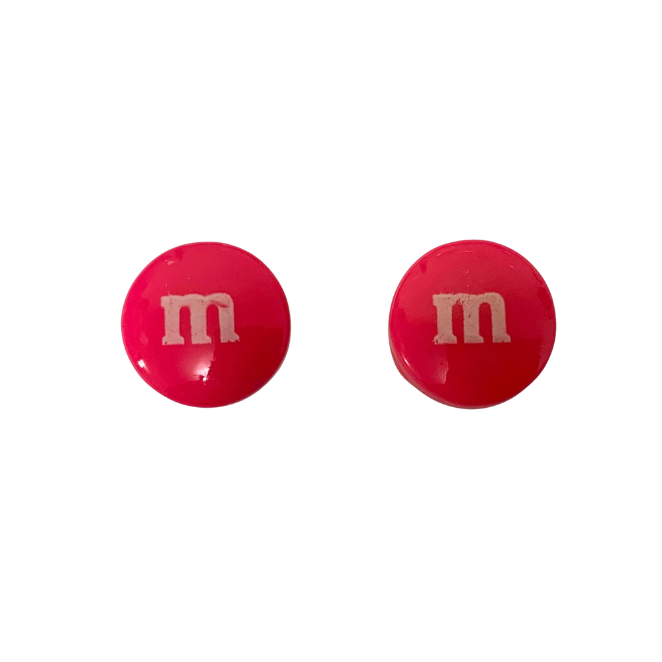 Colourful Resin Stud Earrings M&M Logo Handmade Fun Jewellery Gift | 14mm Hot Pink