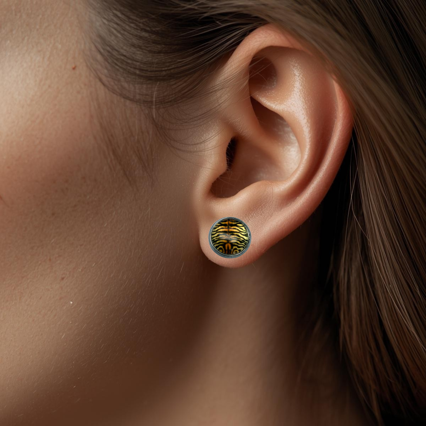 Wild Animal Print Round Dome Stainless Steel Stud Earrings