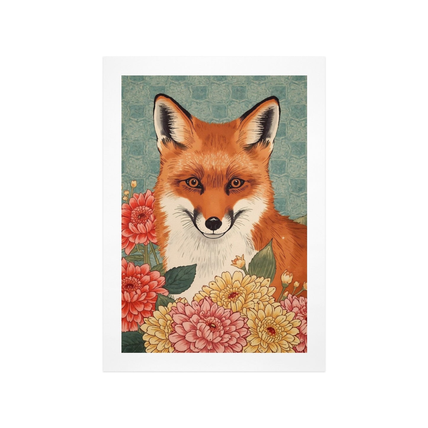 Floral Fox – Japanese Ukiyo-e Inspired Canvas Wall Art Print 12"x18" (30 x 45cm)