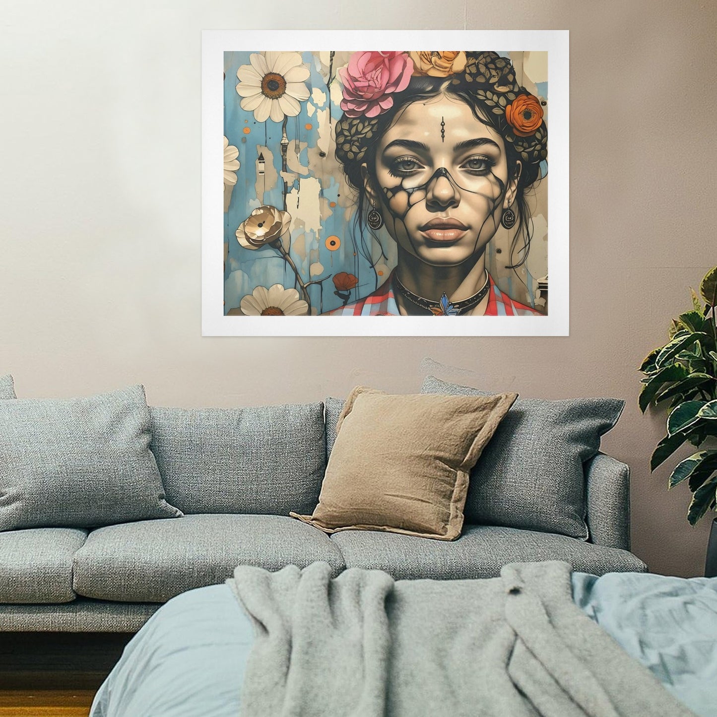 Blooming Reverie – Floral Crown Portrait Canvas Wall Art Print