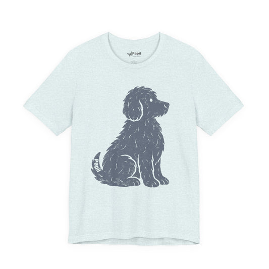 Good Dog Energy — Cute Sitting Puppy Unisex Graphic Tee Heather Ice Blue