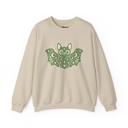 Cute Purple Bat Crewneck Sweatshirt | Kawaii Night Sky Halloween Pullover Sand