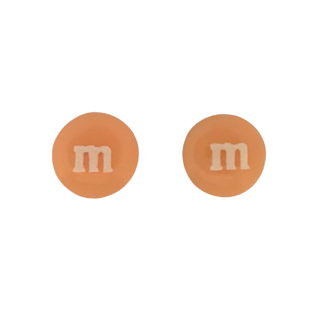 Colourful Resin Stud Earrings M&M Logo Handmade Fun Jewellery Gift | 14mm Peach