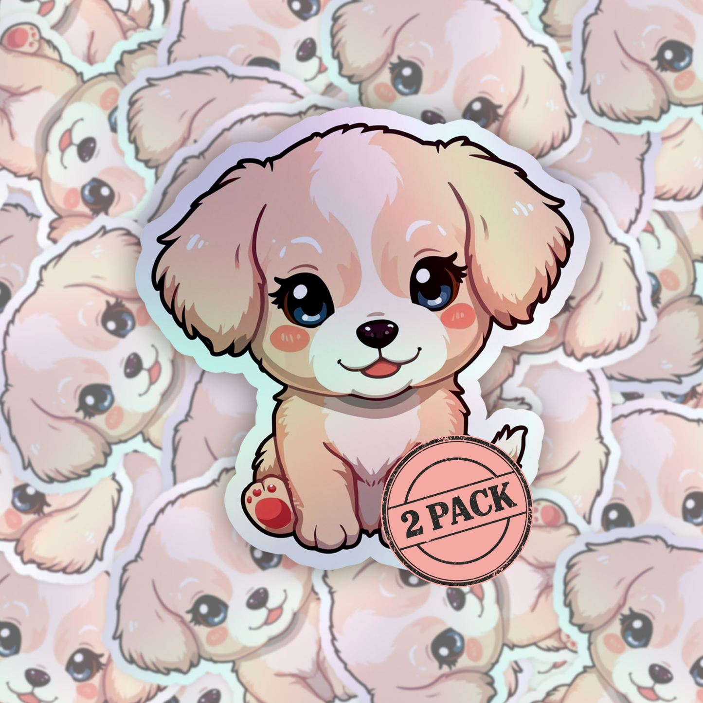 Kawaii Puppy Rainbow Holographic Foil Vinyl Stickers (Set of 2)