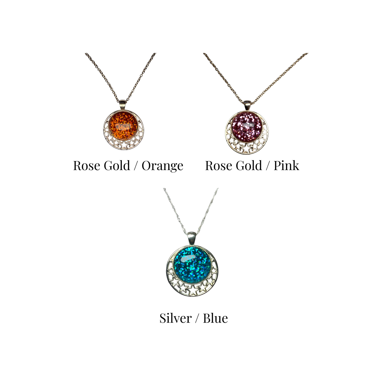 Glitter Star Pendant Necklace – Sparkly Dome with Cut-Out Star Design