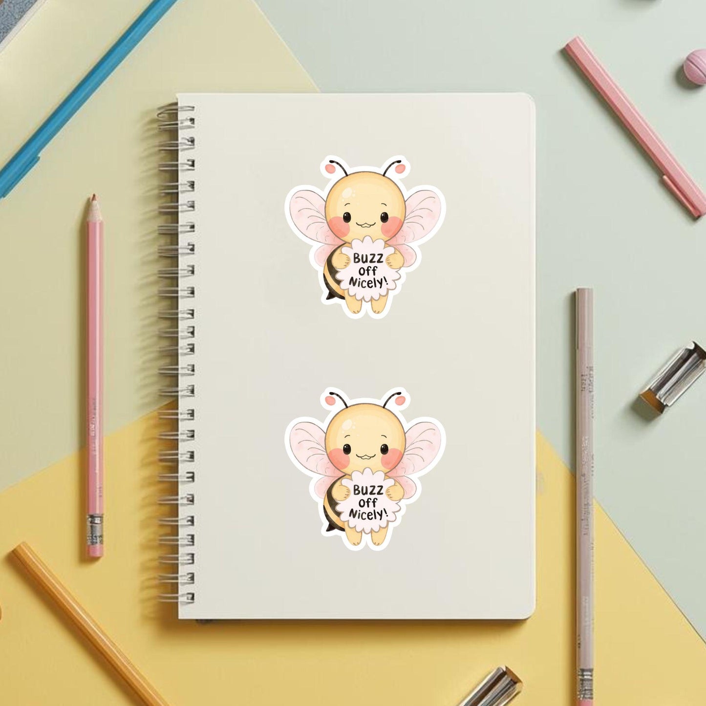 Buzz Off Nicely Sassy Bee | Nature Pun | White Vinyl | Die-Cut Sticker