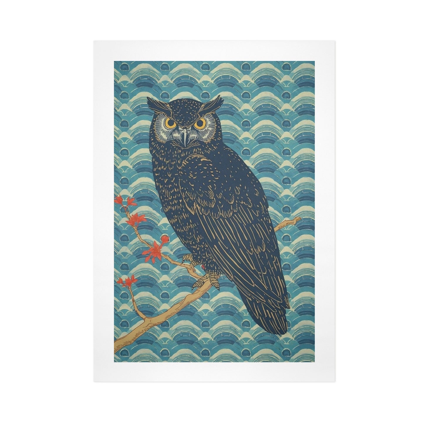 Majestic Owl – Japanese Ukiyo-e Inspired Canvas Wall Art Print 16"x24" (40 x 60cm)