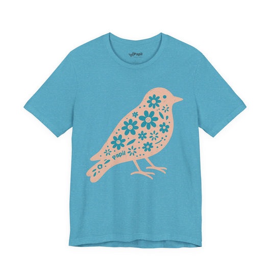 Little Bird, Big Charm — Floral Spring Bird Unisex Graphic Tee Heather Aqua