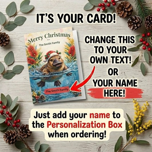 Personalised Platypus Christmas Flat Greeting / Note Card | Australian Animals