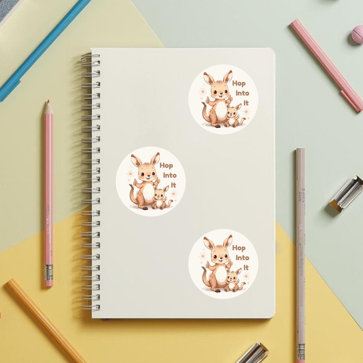 Hop Into It Kangaroo & Joey | Positivity | White Gloss Vinyl | Die-Cut Sticker