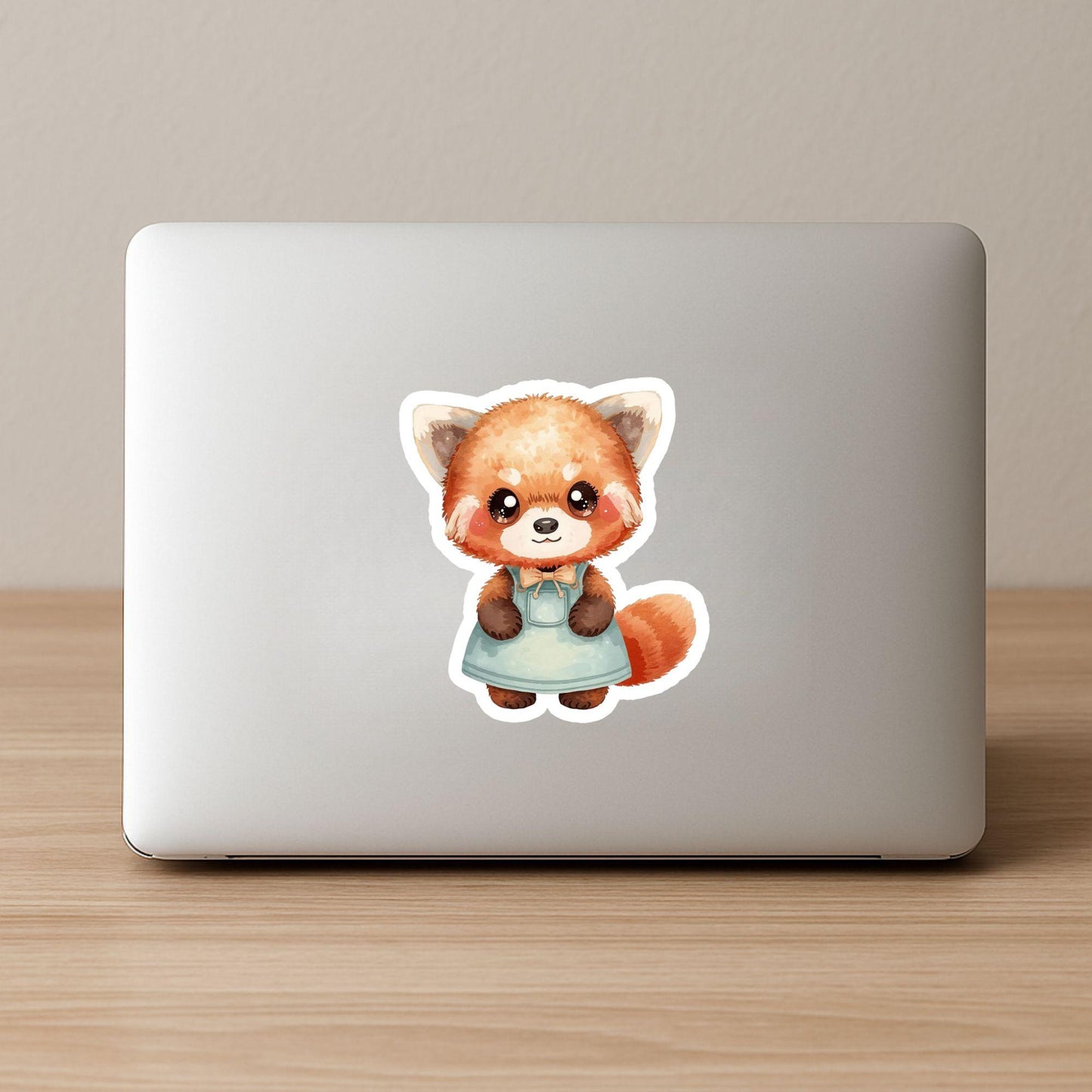 Red Panda in Dress Mint Green | Kawaii | White Gloss Vinyl | Die-Cut Sticker