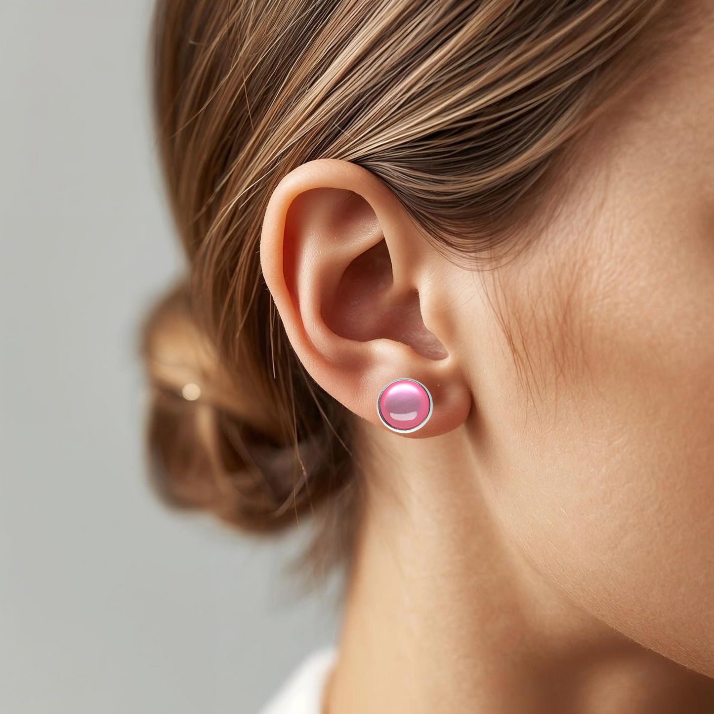 Glossy Shiny Dome Resin Silver Stud Earrings - Multiple Colours
