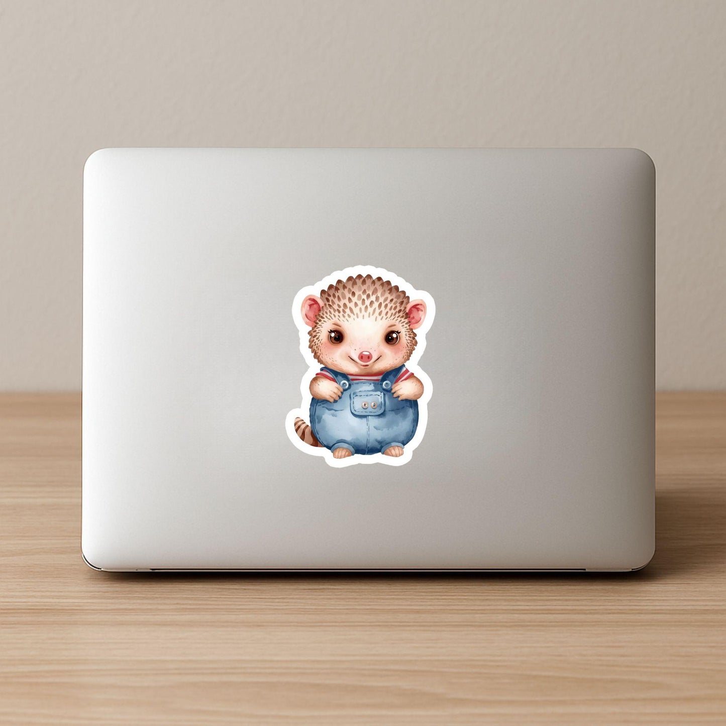 Pangolin in Overalls Whimsical | Cute Animal | White Gloss Vinyl | Die-Cut Sticker